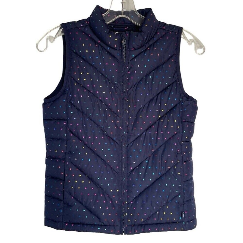 Gap Teen Girls puffer vest Water Resistant Large Blue Polka Dots